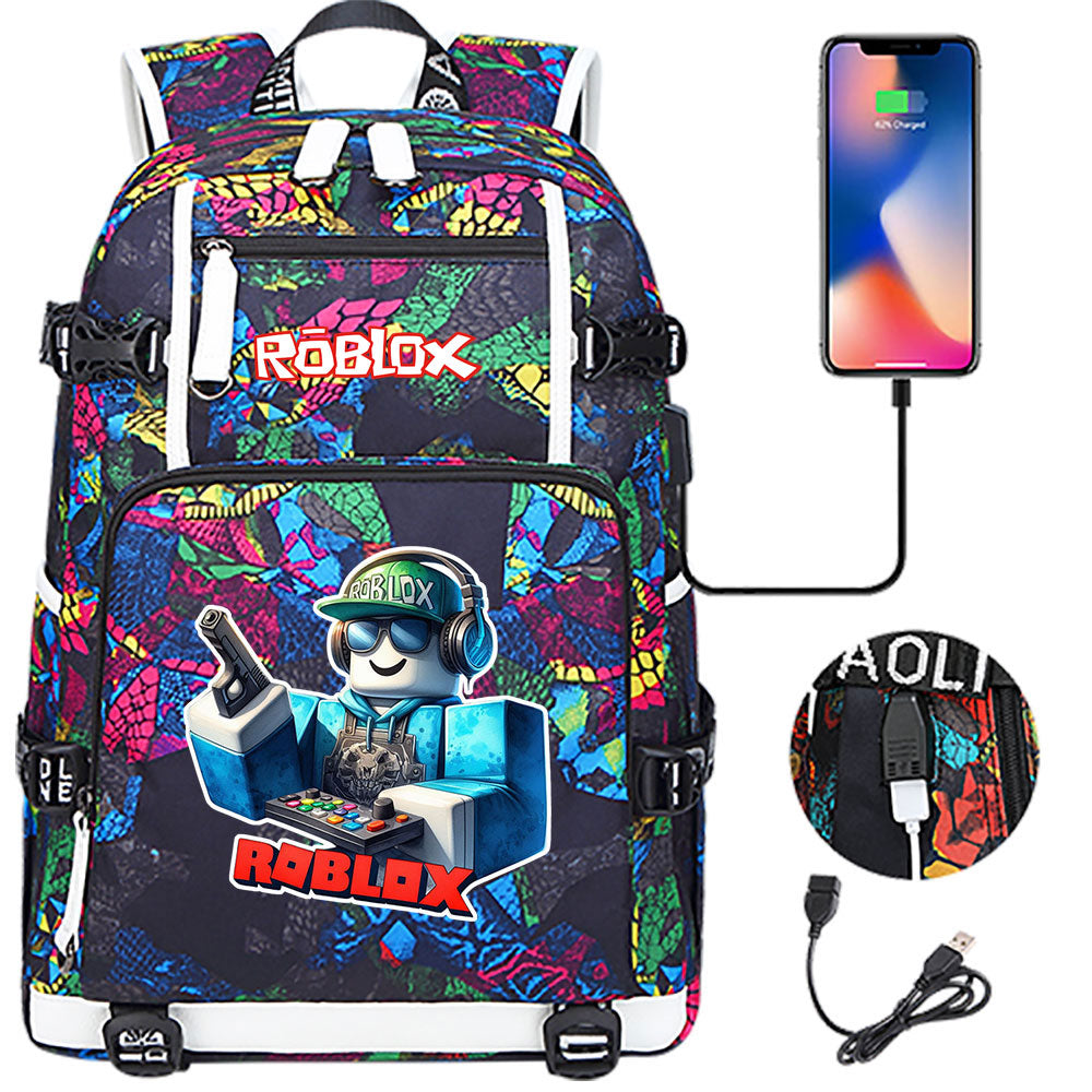 Roblox Game USB Charging Backpack School NoteBook Laptop Travel Bags