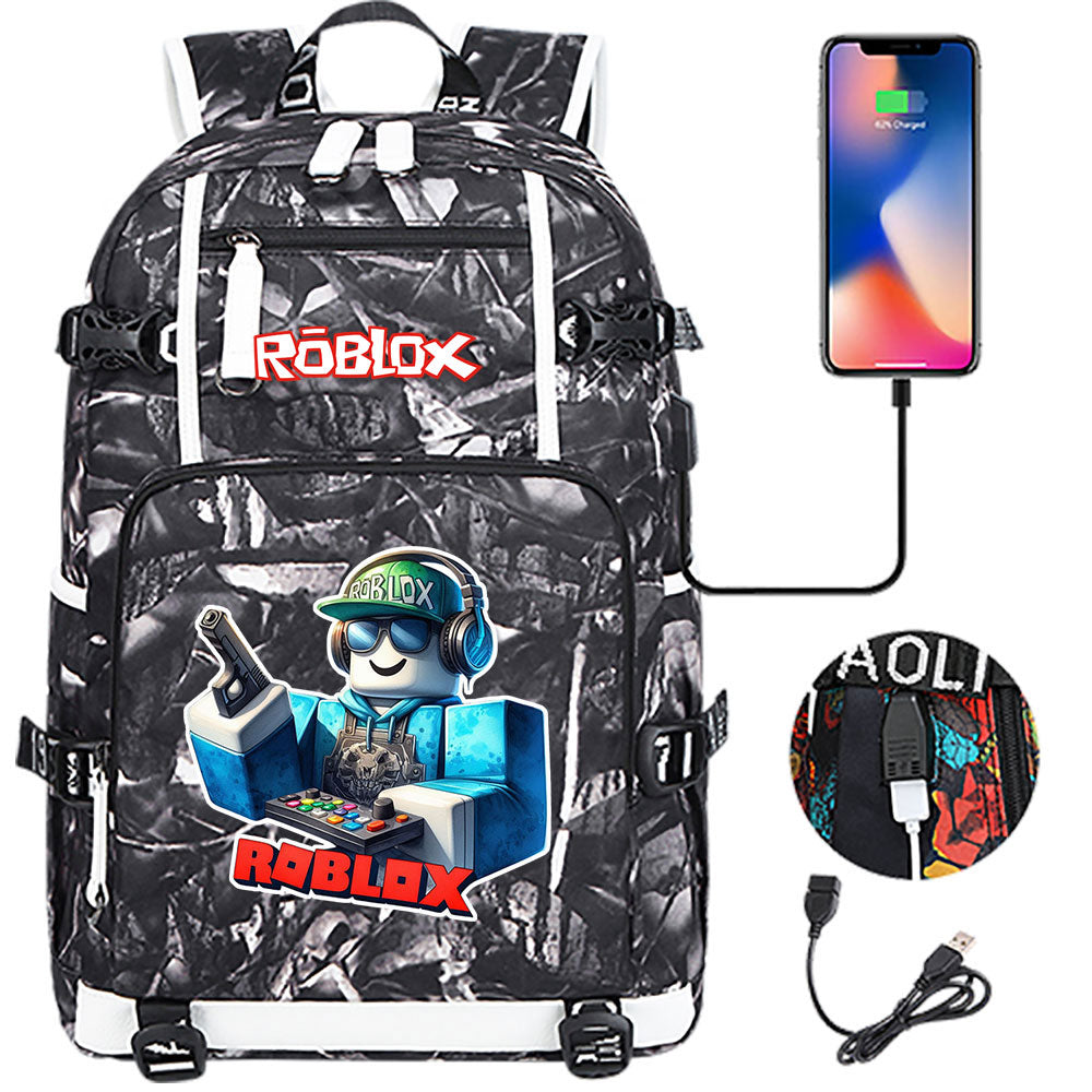 Roblox Game USB Charging Backpack School NoteBook Laptop Travel Bags