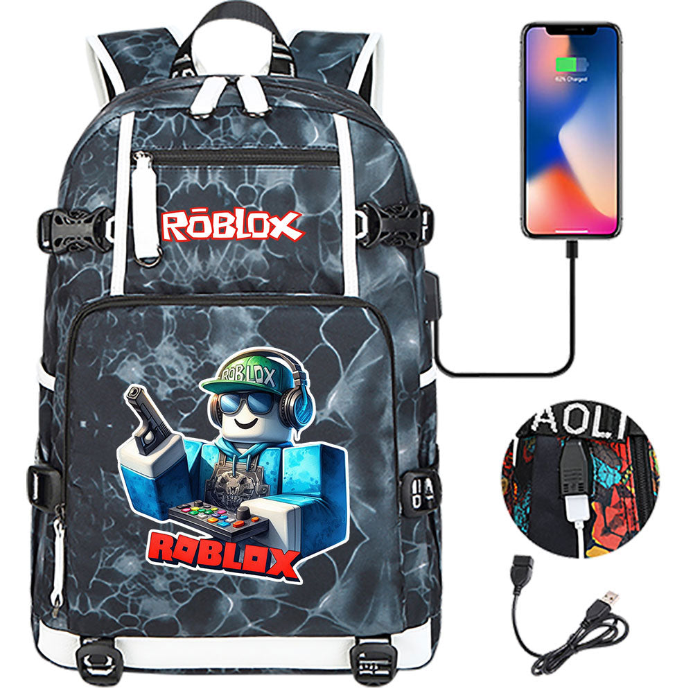 Roblox Game USB Charging Backpack School NoteBook Laptop Travel Bags