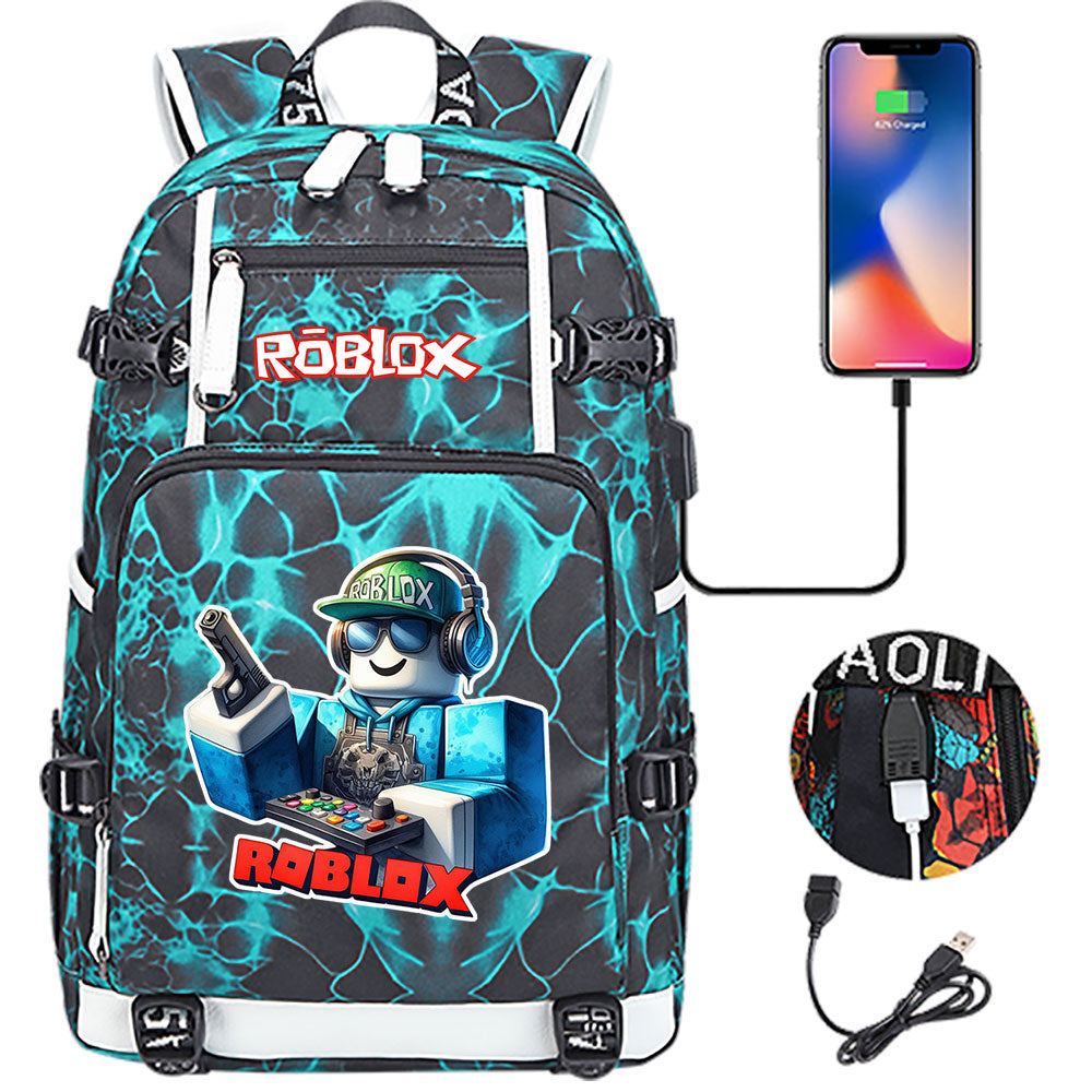 Roblox Game USB Charging Backpack School NoteBook Laptop Travel Bags