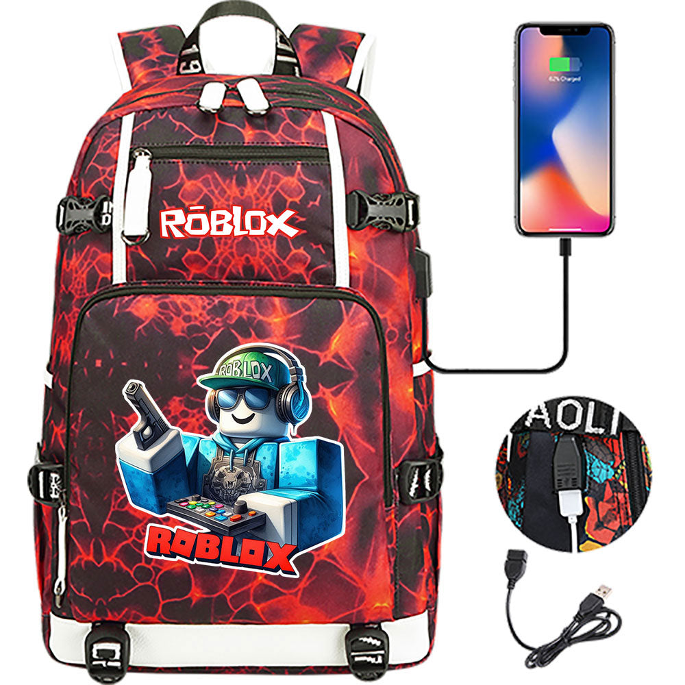 Roblox Game USB Charging Backpack School NoteBook Laptop Travel Bags