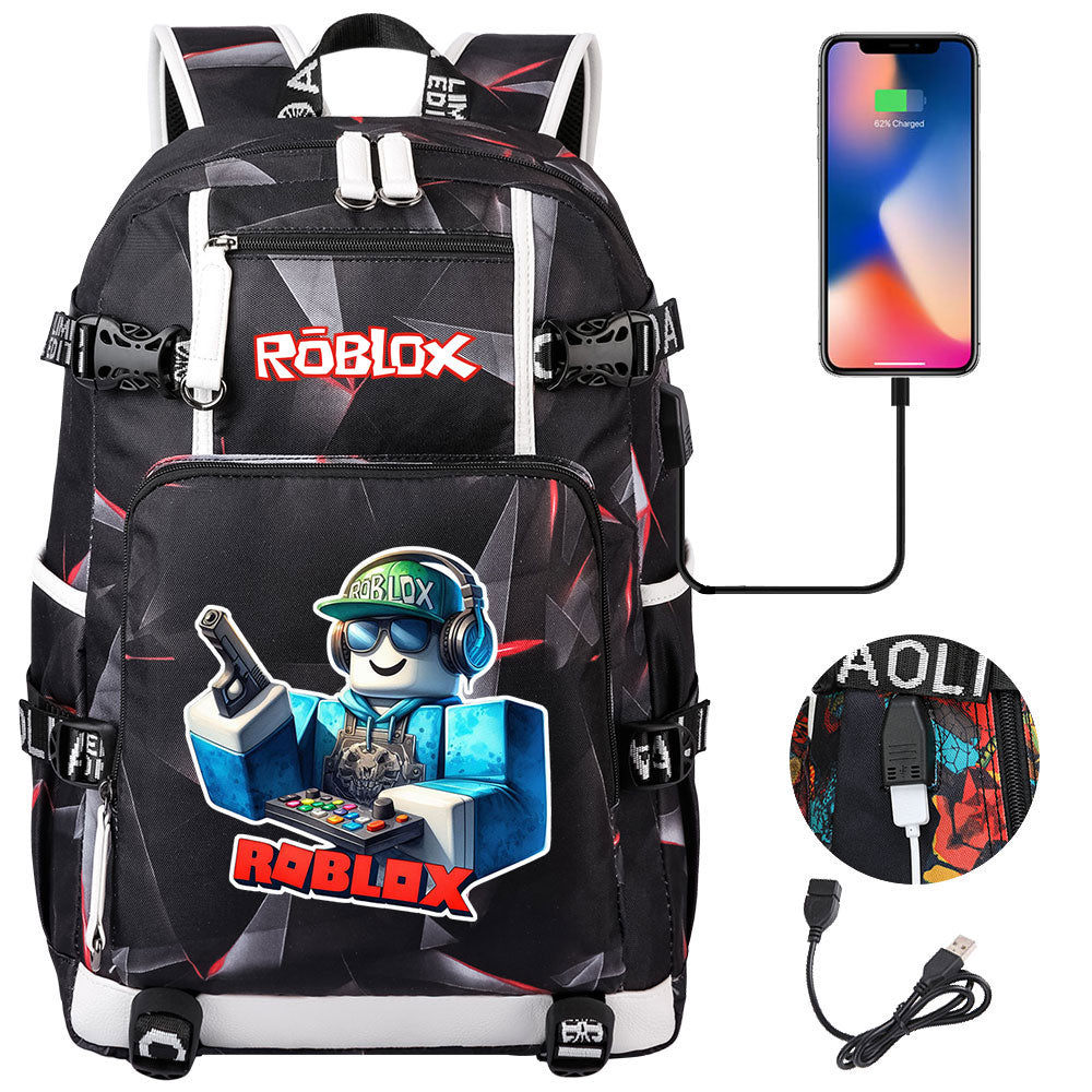 Roblox Game USB Charging Backpack School NoteBook Laptop Travel Bags
