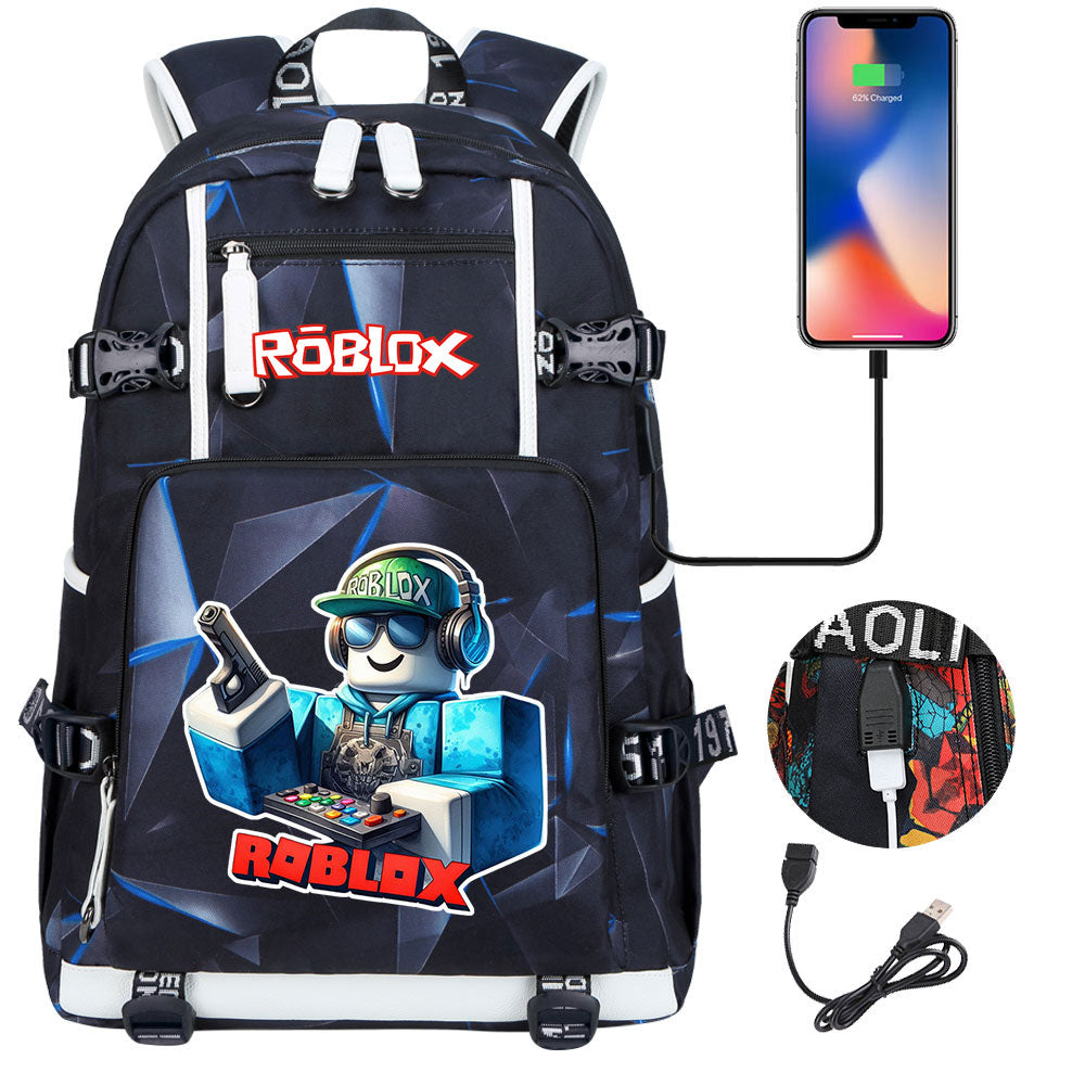 Roblox Game USB Charging Backpack School NoteBook Laptop Travel Bags