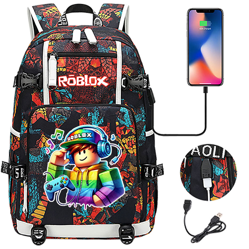 Roblox Game USB Charging Backpack School NoteBook Laptop Travel Bags