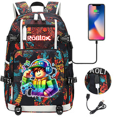 Roblox Game USB Charging Backpack School NoteBook Laptop Travel Bags