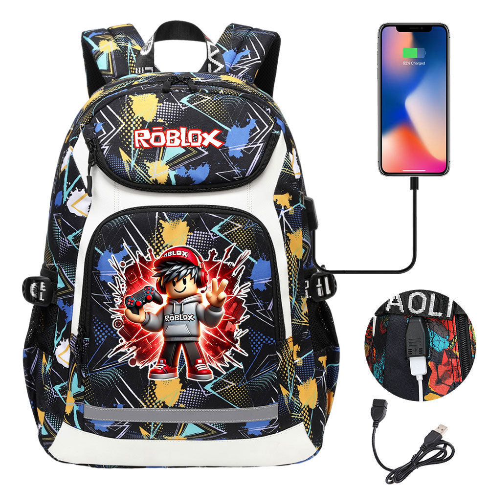 Roblox Game USB Charging Backpack School NoteBook Laptop Travel Bags