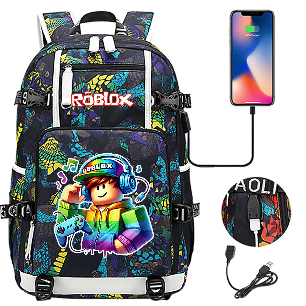 Roblox Game USB Charging Backpack School NoteBook Laptop Travel Bags
