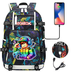 Roblox Game USB Charging Backpack School NoteBook Laptop Travel Bags