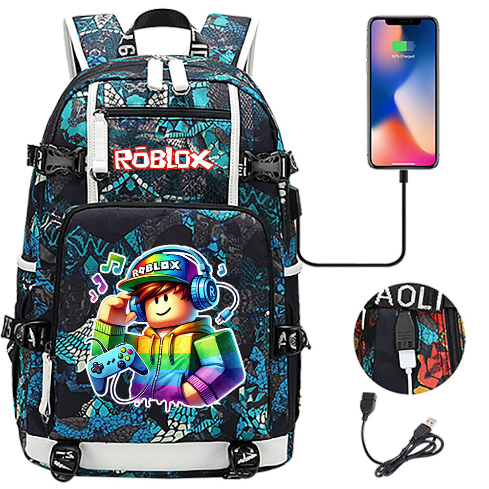 Roblox Game USB Charging Backpack School NoteBook Laptop Travel Bags