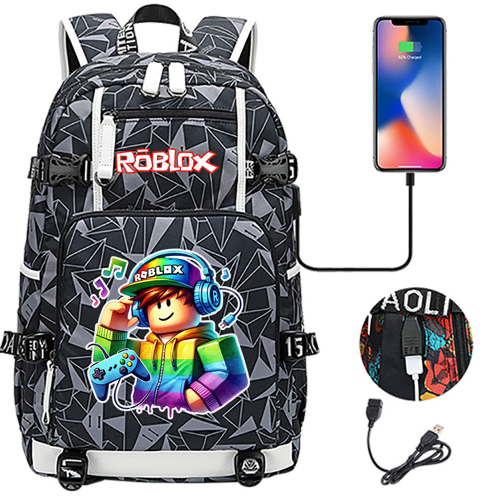 Roblox Game USB Charging Backpack School NoteBook Laptop Travel Bags