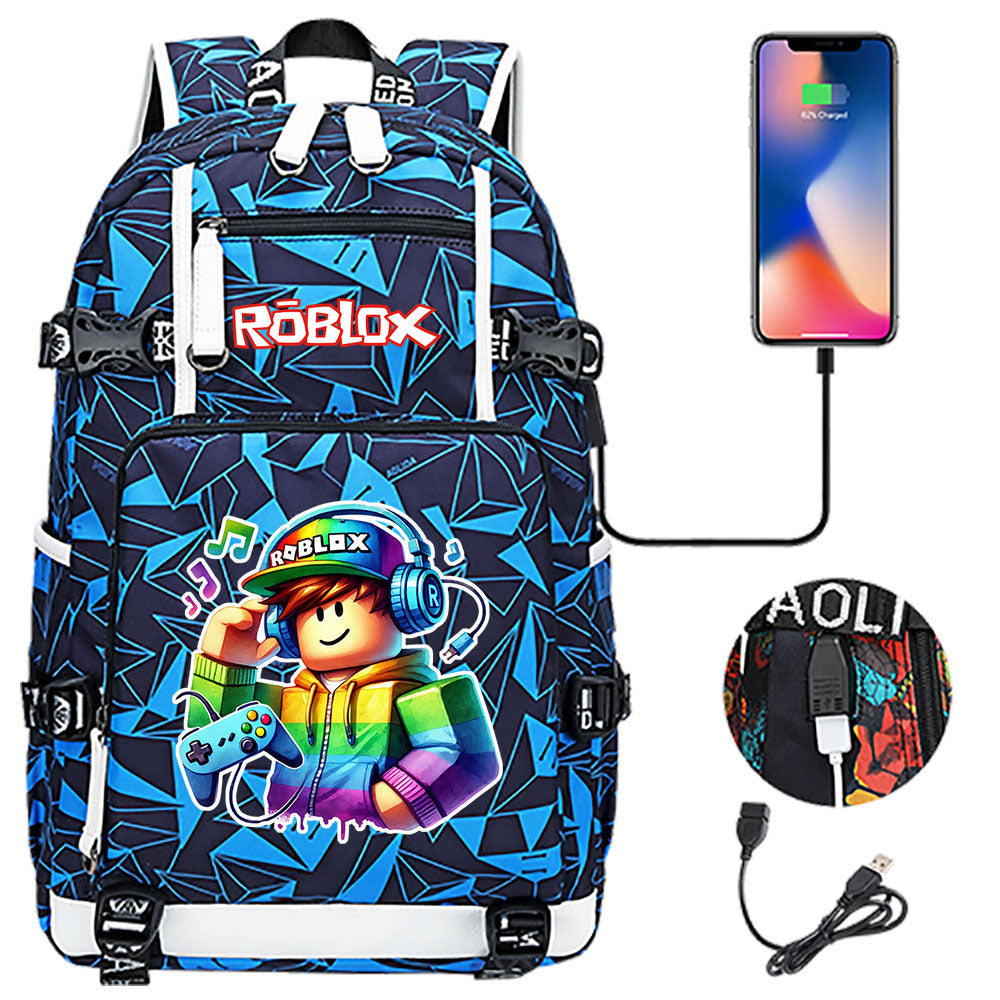 Roblox Game USB Charging Backpack School NoteBook Laptop Travel Bags