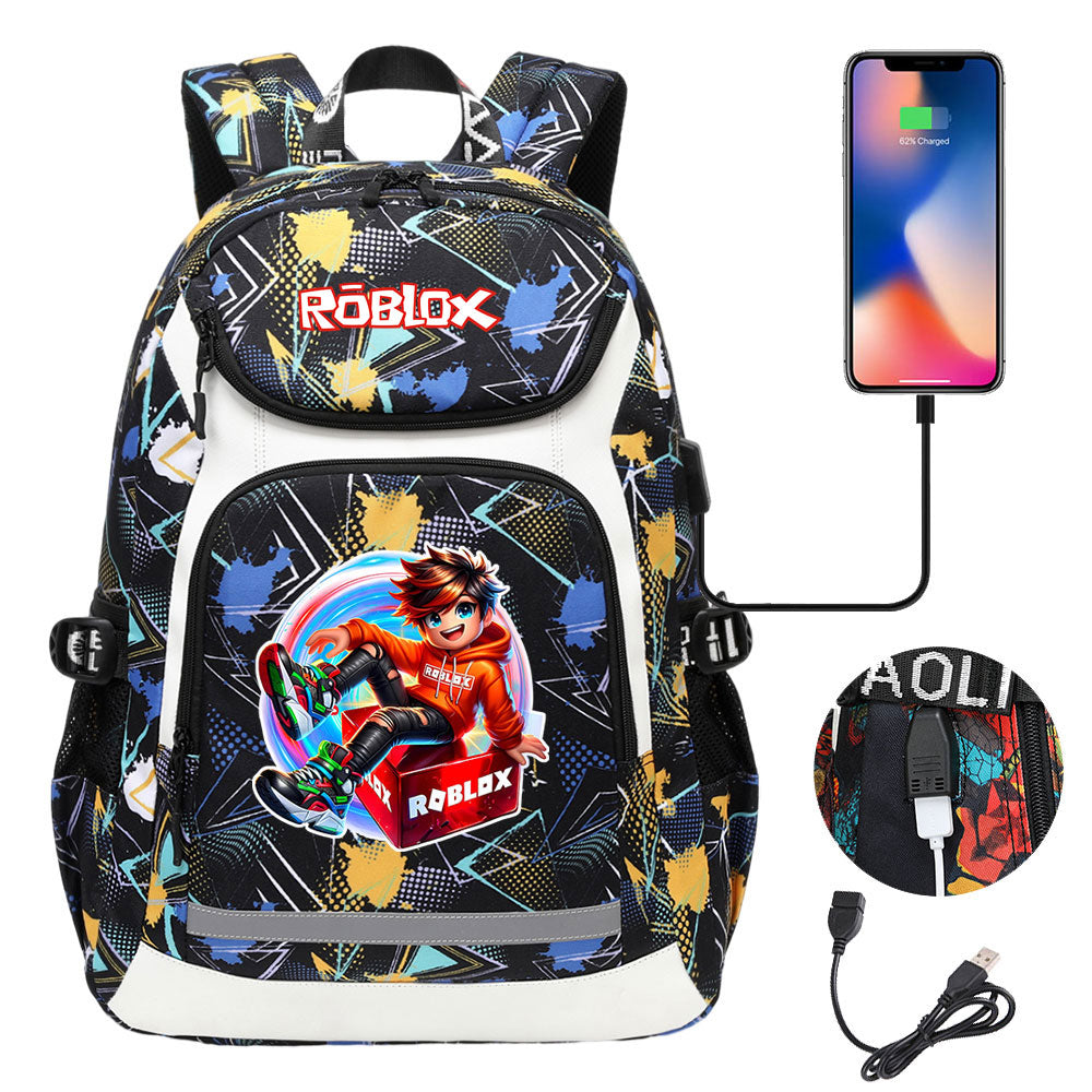 Roblox Game USB Charging Backpack School NoteBook Laptop Travel Bags