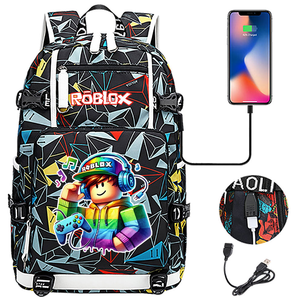 Roblox Game USB Charging Backpack School NoteBook Laptop Travel Bags