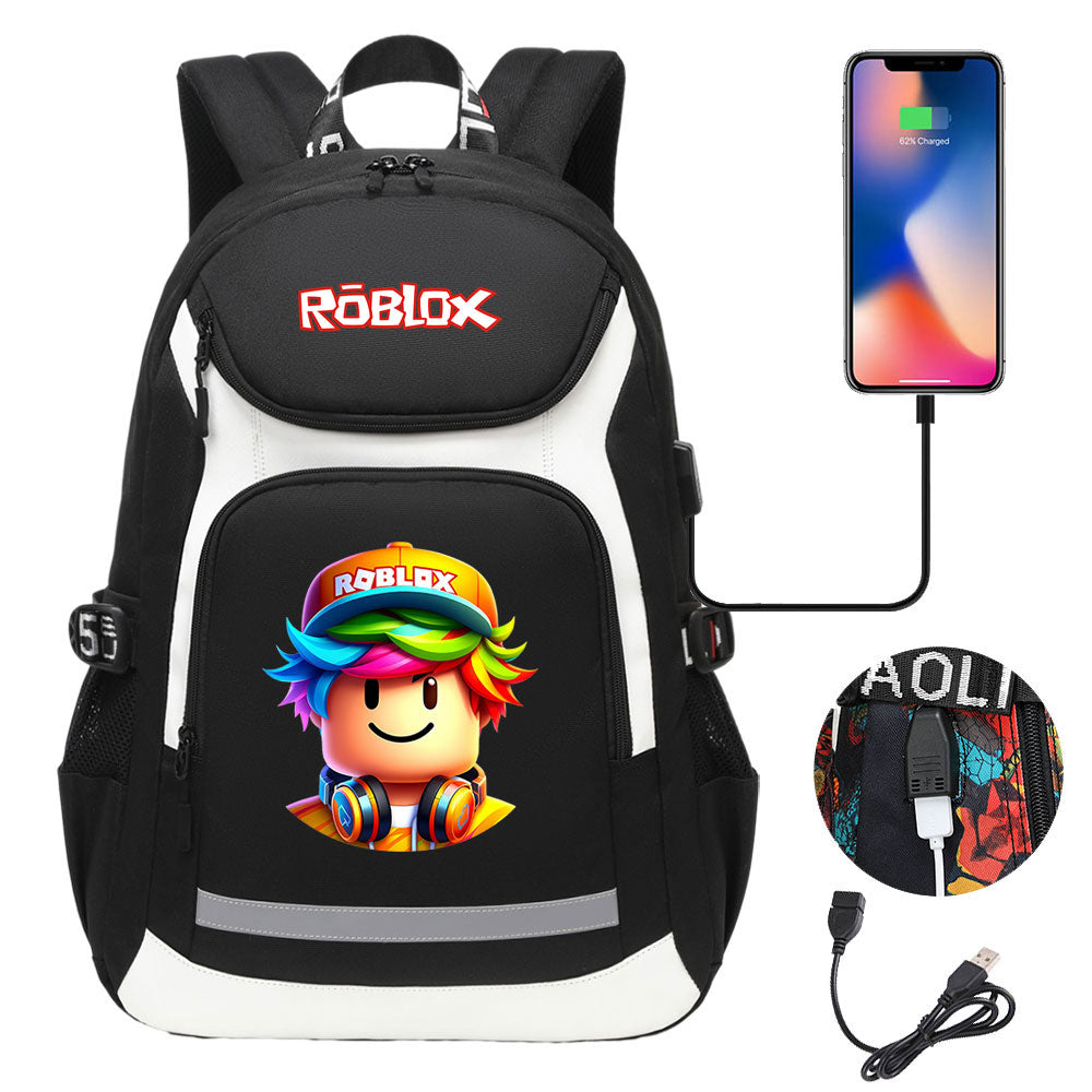 Roblox Game USB Charging Backpack School NoteBook Laptop Travel Bags
