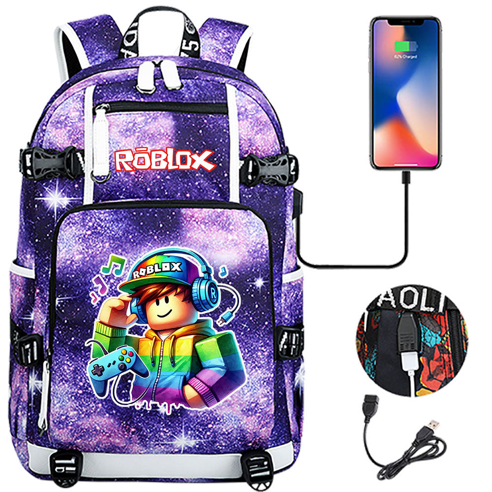 Roblox Game USB Charging Backpack School NoteBook Laptop Travel Bags