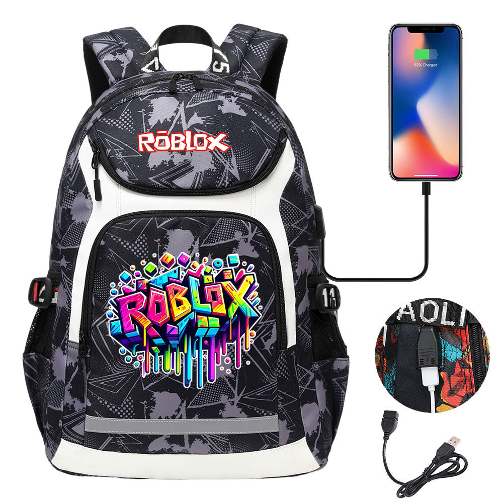 Roblox USB Charging Backpack School NoteBook Laptop Travel Bags