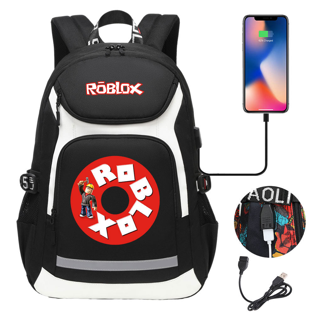 Roblox USB Charging Backpack School NoteBook Laptop Travel Bags