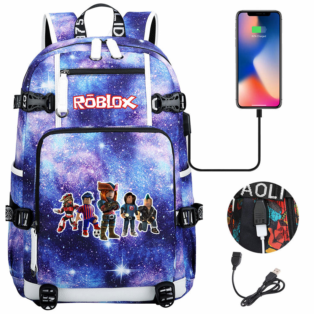 Roblox USB Charging Backpack School NoteBook Laptop Travel Bags