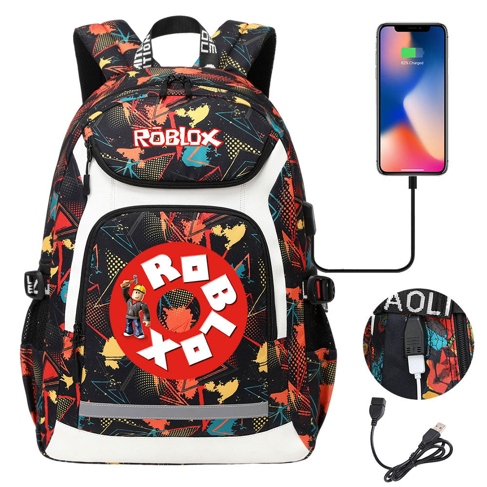 Roblox USB Charging Backpack School NoteBook Laptop Travel Bags