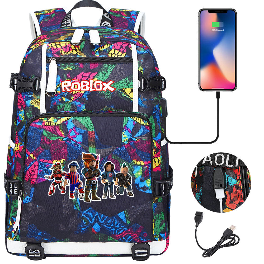 Roblox USB Charging Backpack School NoteBook Laptop Travel Bags