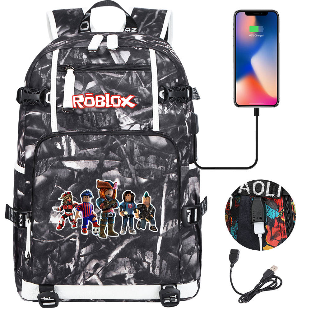 Roblox USB Charging Backpack School NoteBook Laptop Travel Bags