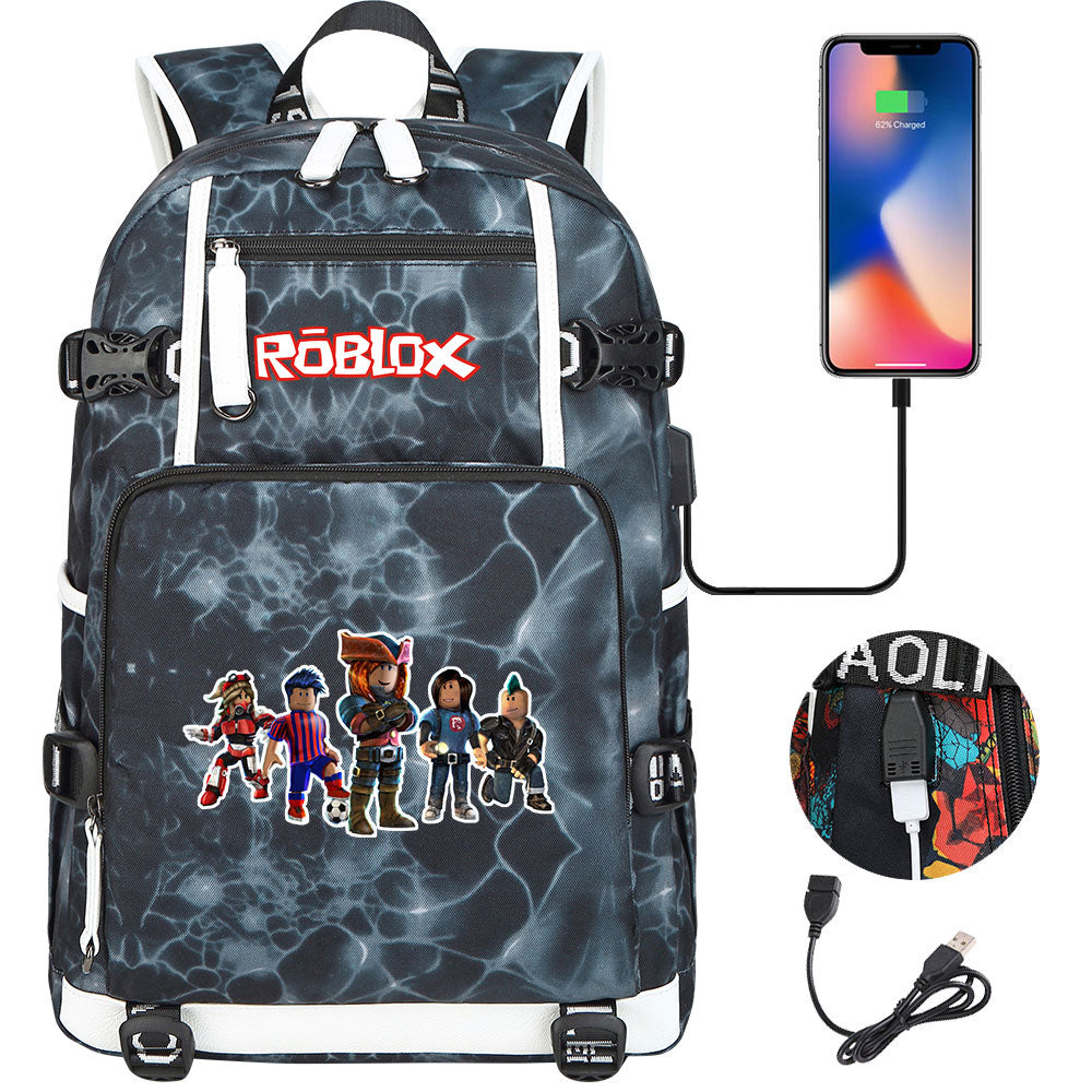 Roblox USB Charging Backpack School NoteBook Laptop Travel Bags
