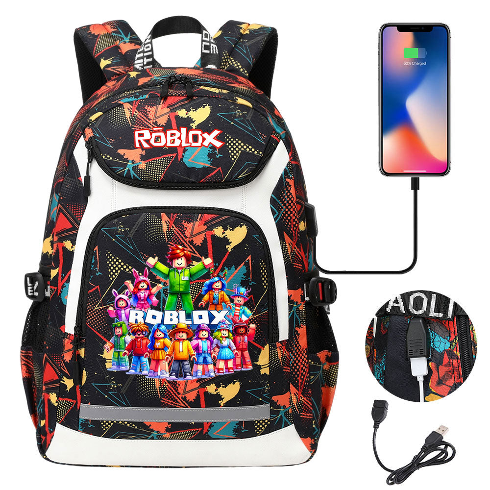 Roblox USB Charging Backpack School NoteBook Laptop Travel Bags