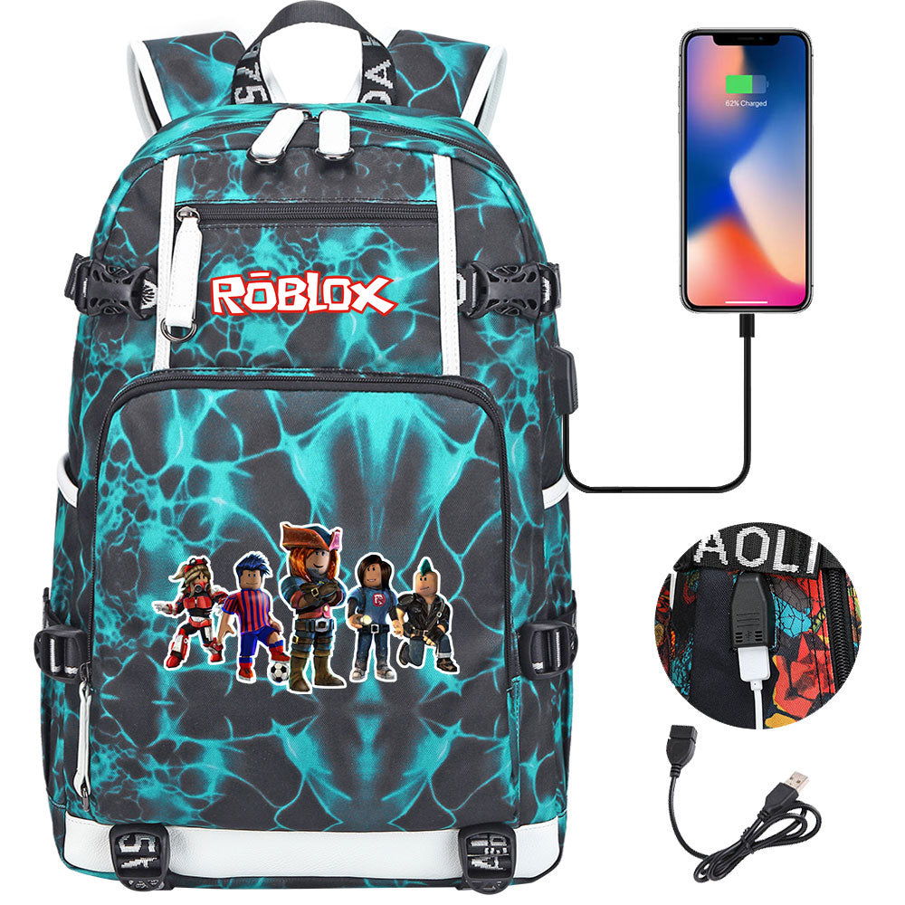 Roblox USB Charging Backpack School NoteBook Laptop Travel Bags