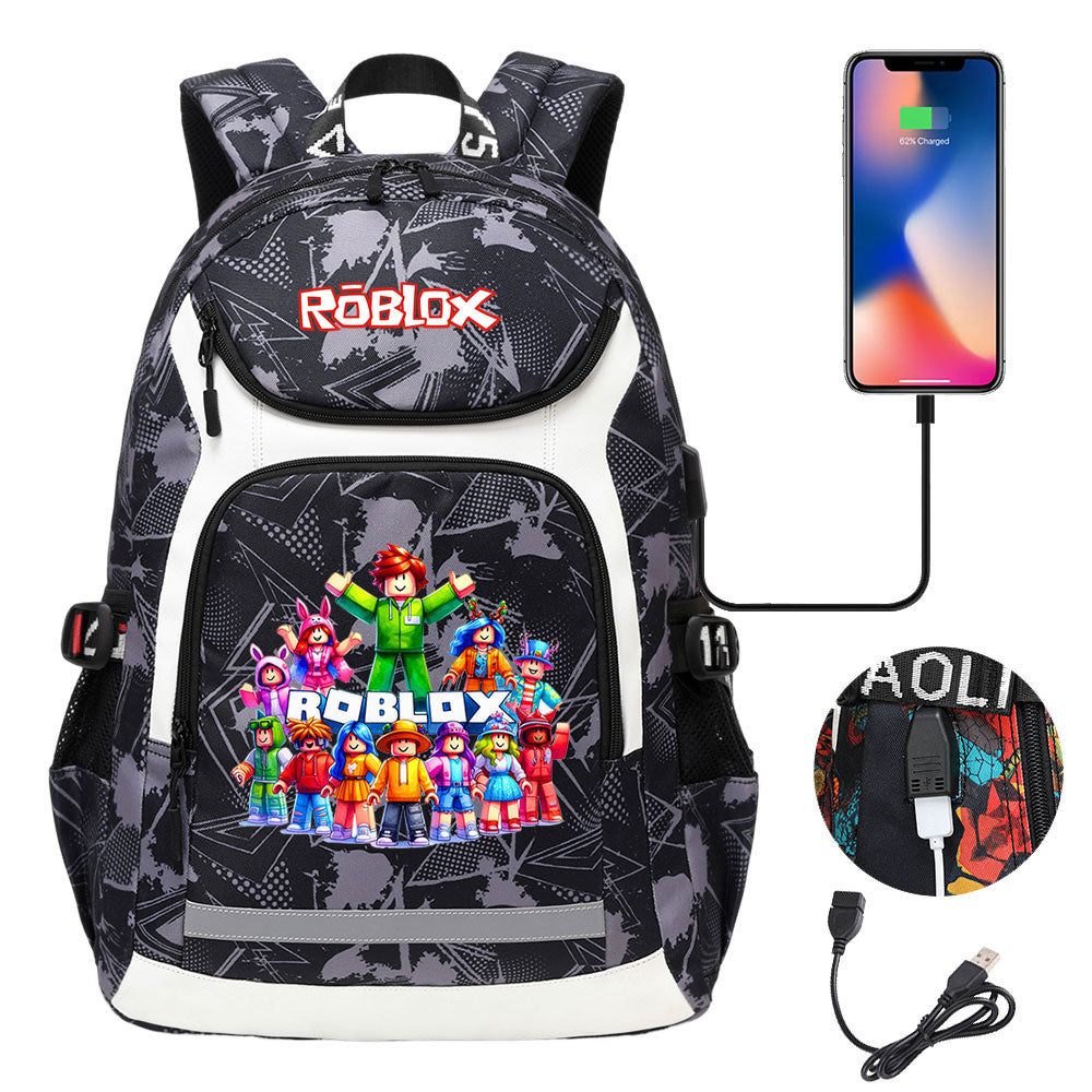 Roblox USB Charging Backpack School NoteBook Laptop Travel Bags