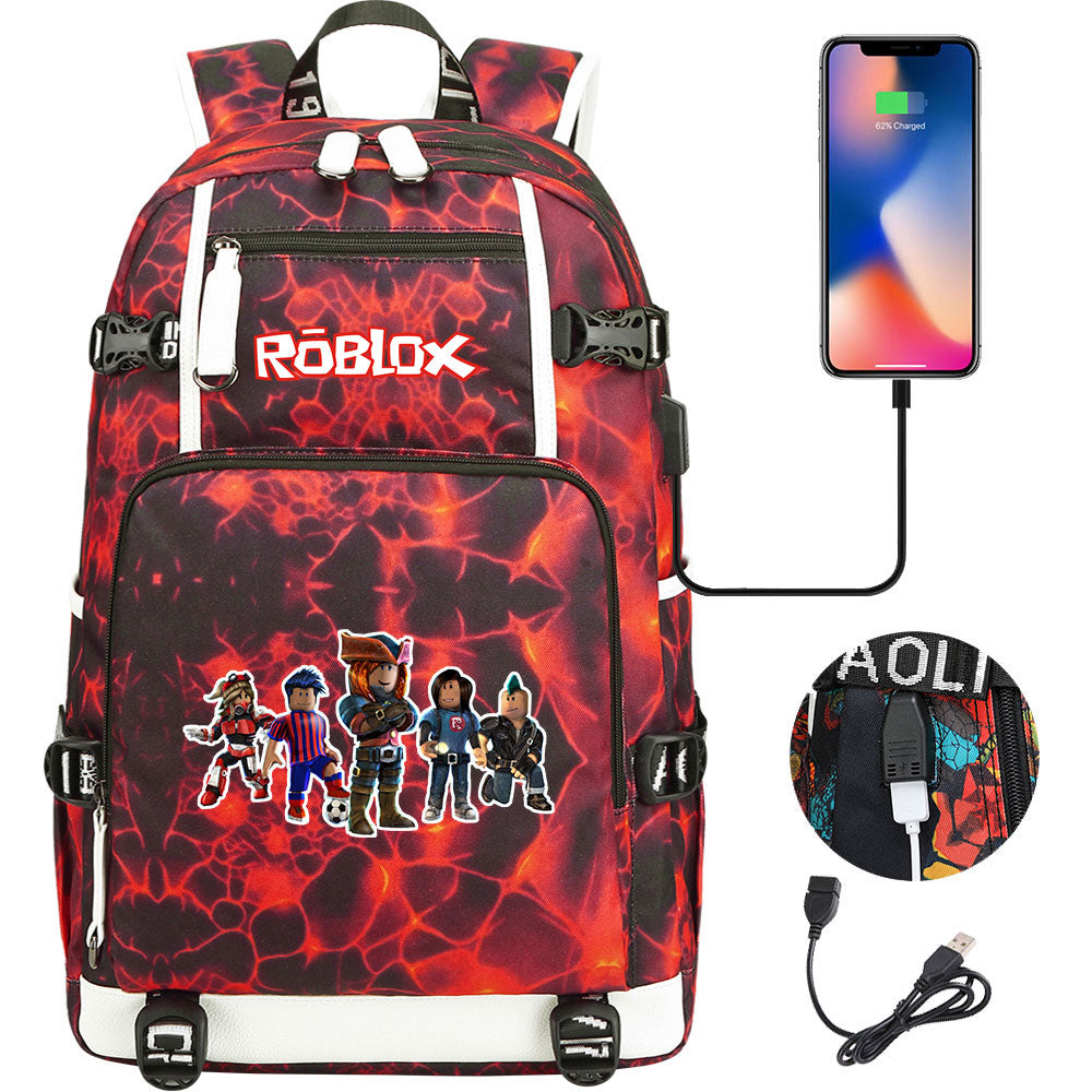 Roblox USB Charging Backpack School NoteBook Laptop Travel Bags