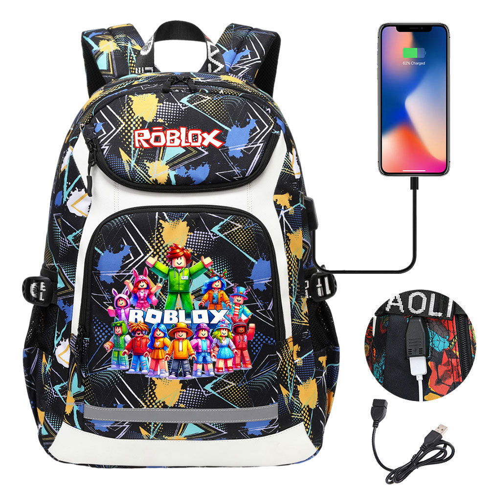Roblox USB Charging Backpack School NoteBook Laptop Travel Bags
