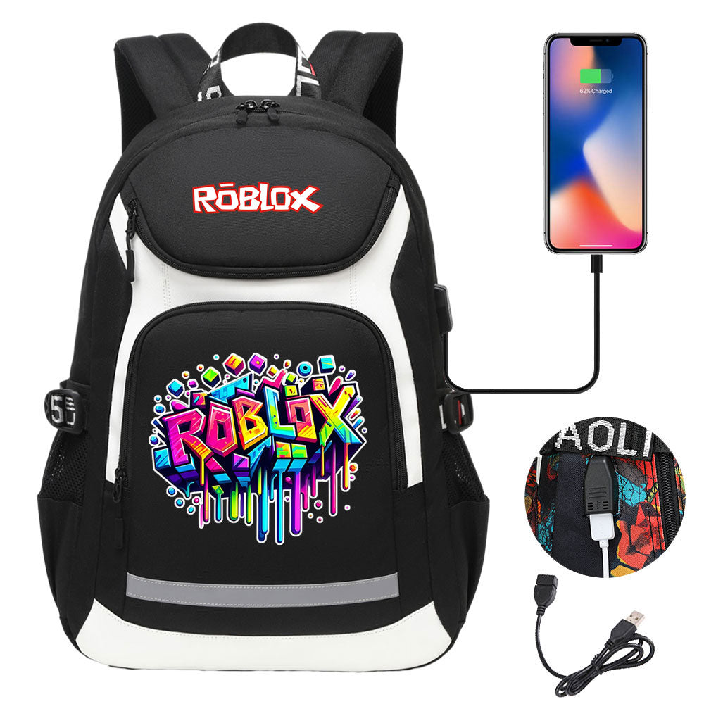 Roblox USB Charging Backpack School NoteBook Laptop Travel Bags