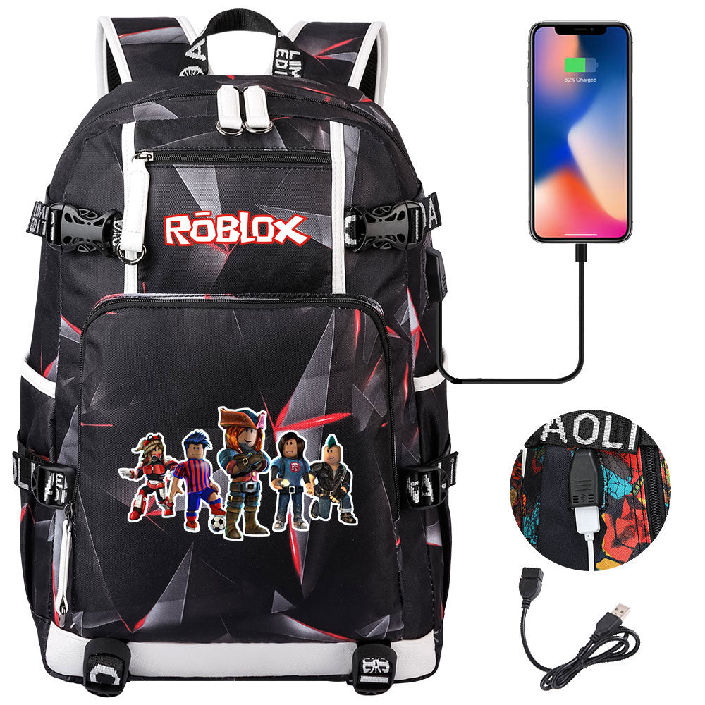 Roblox USB Charging Backpack School NoteBook Laptop Travel Bags