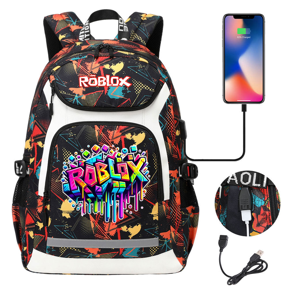 Roblox USB Charging Backpack School NoteBook Laptop Travel Bags