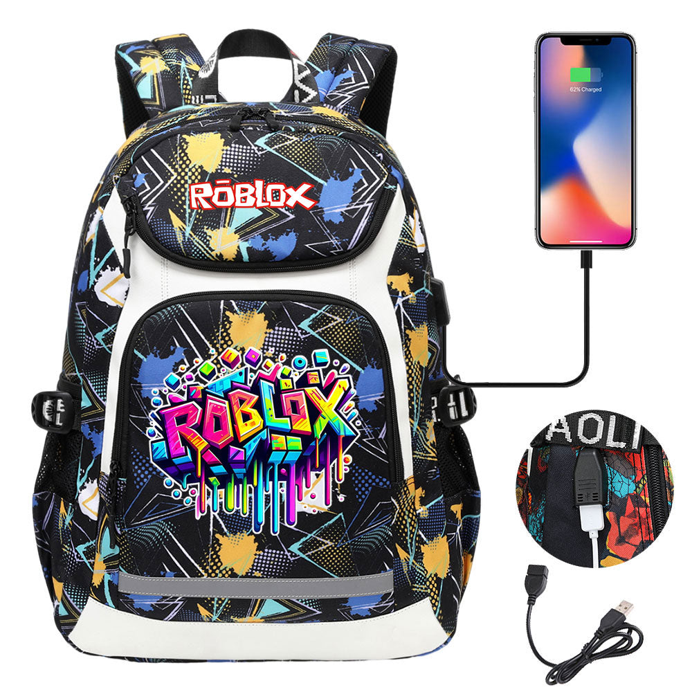 Roblox USB Charging Backpack School NoteBook Laptop Travel Bags