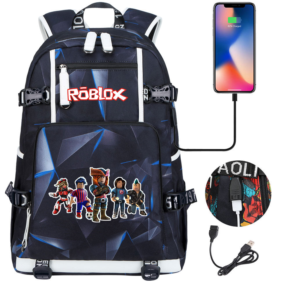Roblox USB Charging Backpack School NoteBook Laptop Travel Bags