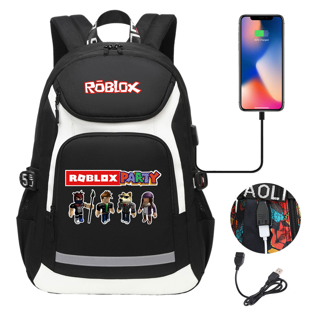 Roblox USB Charging Backpack School NoteBook Laptop Travel Bags