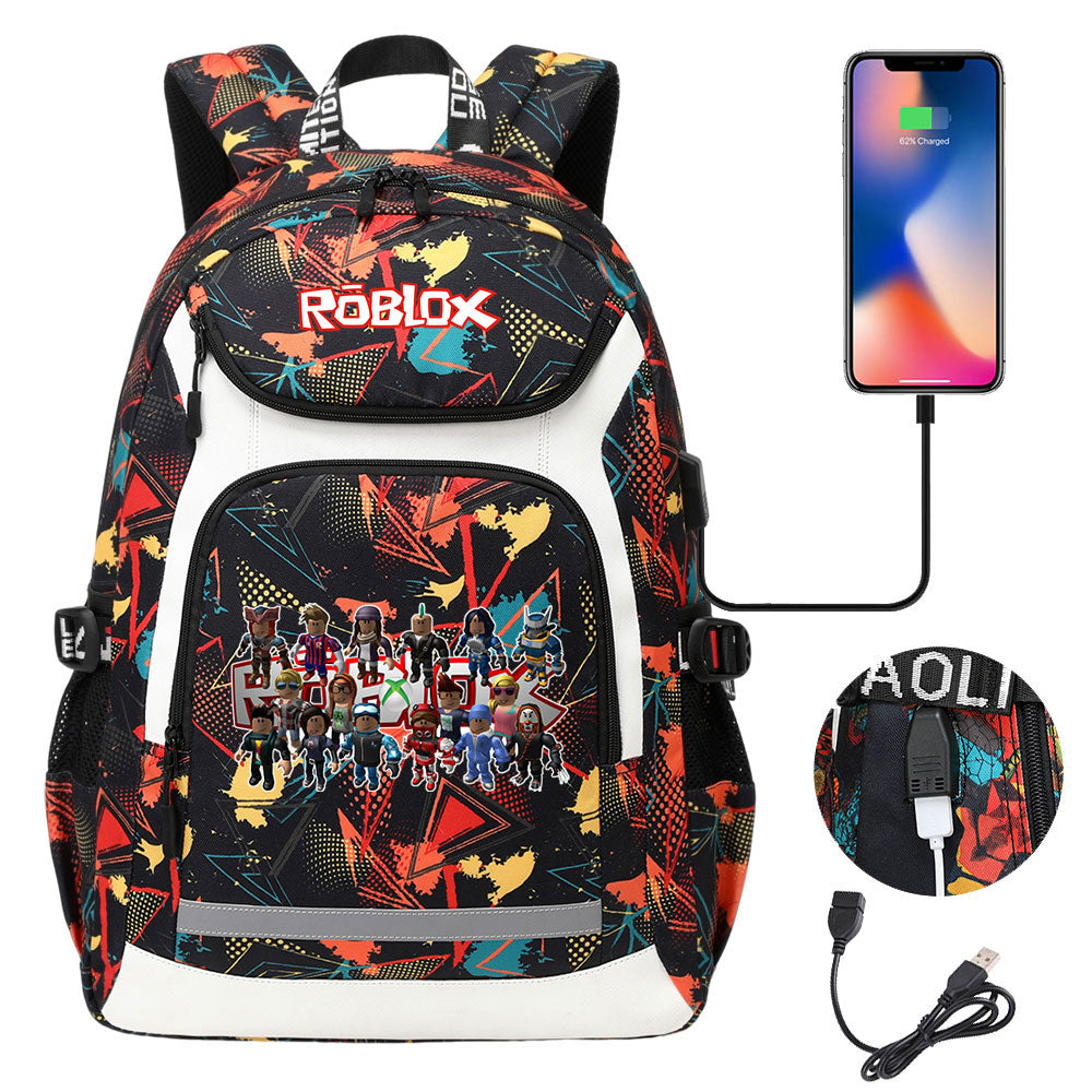 Roblox USB Charging Backpack School NoteBook Laptop Travel Bags