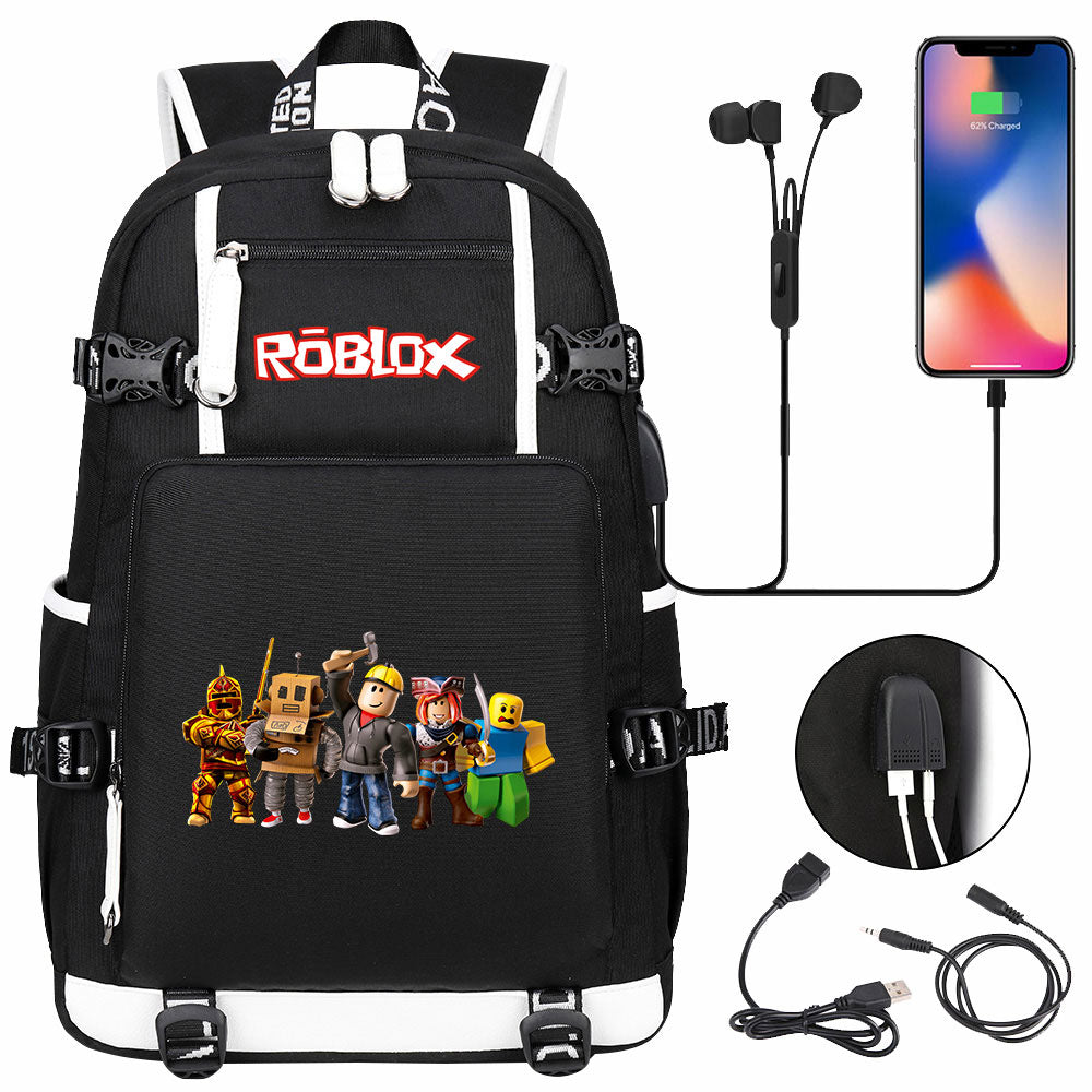 Roblox USB Charging Backpack School NoteBook Laptop Travel Bags