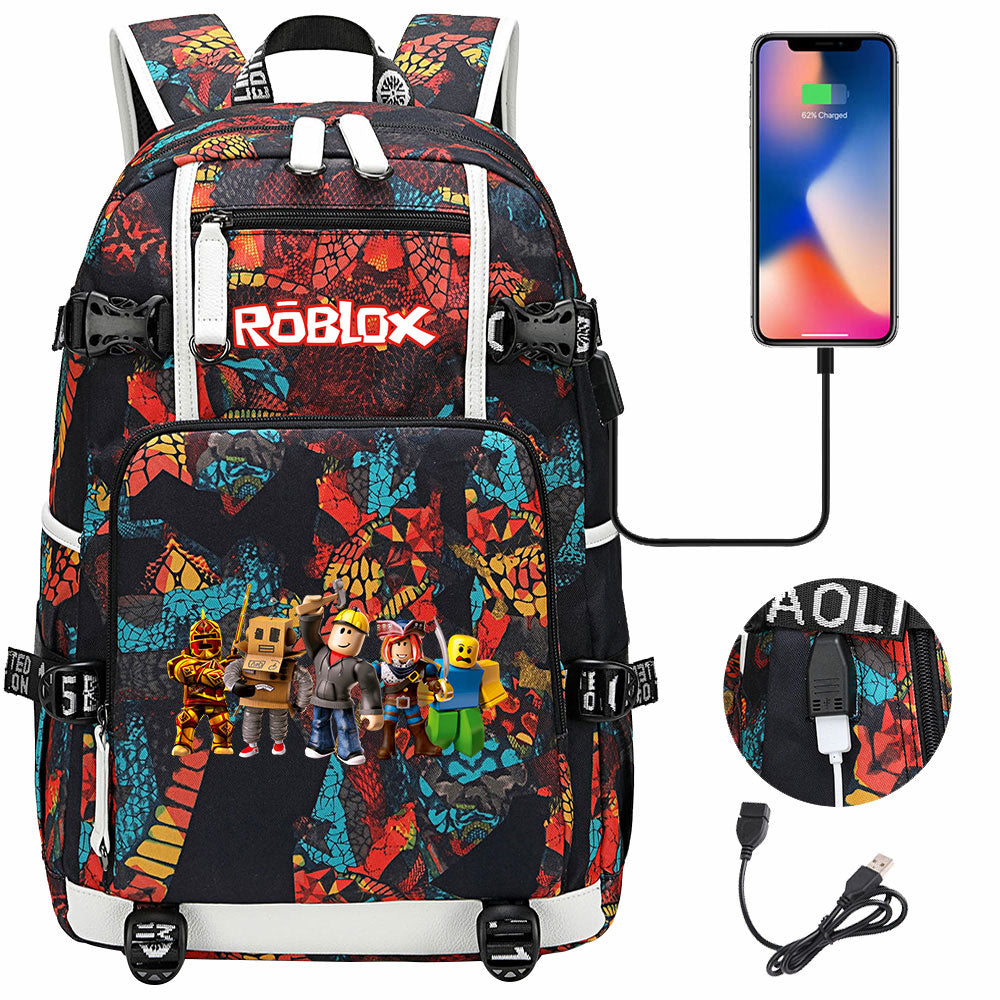 Roblox USB Charging Backpack School NoteBook Laptop Travel Bags