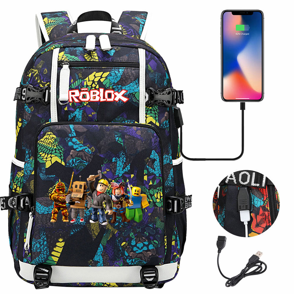 Roblox USB Charging Backpack School NoteBook Laptop Travel Bags