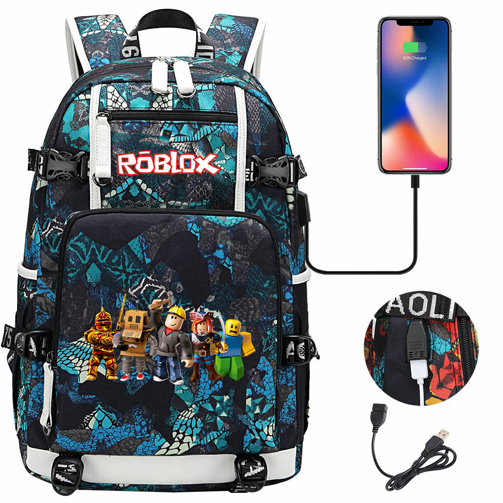 Roblox USB Charging Backpack School NoteBook Laptop Travel Bags