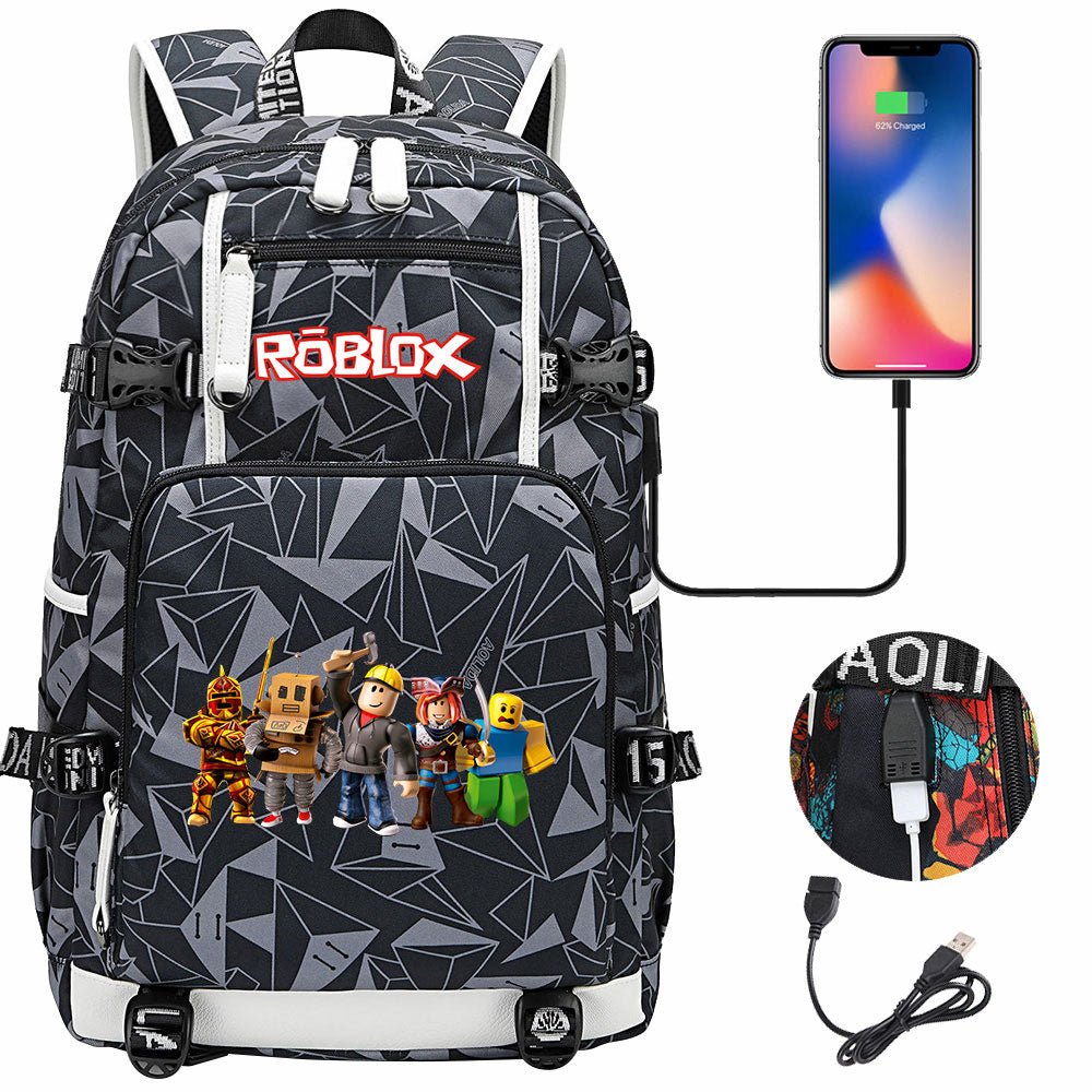Roblox USB Charging Backpack School NoteBook Laptop Travel Bags