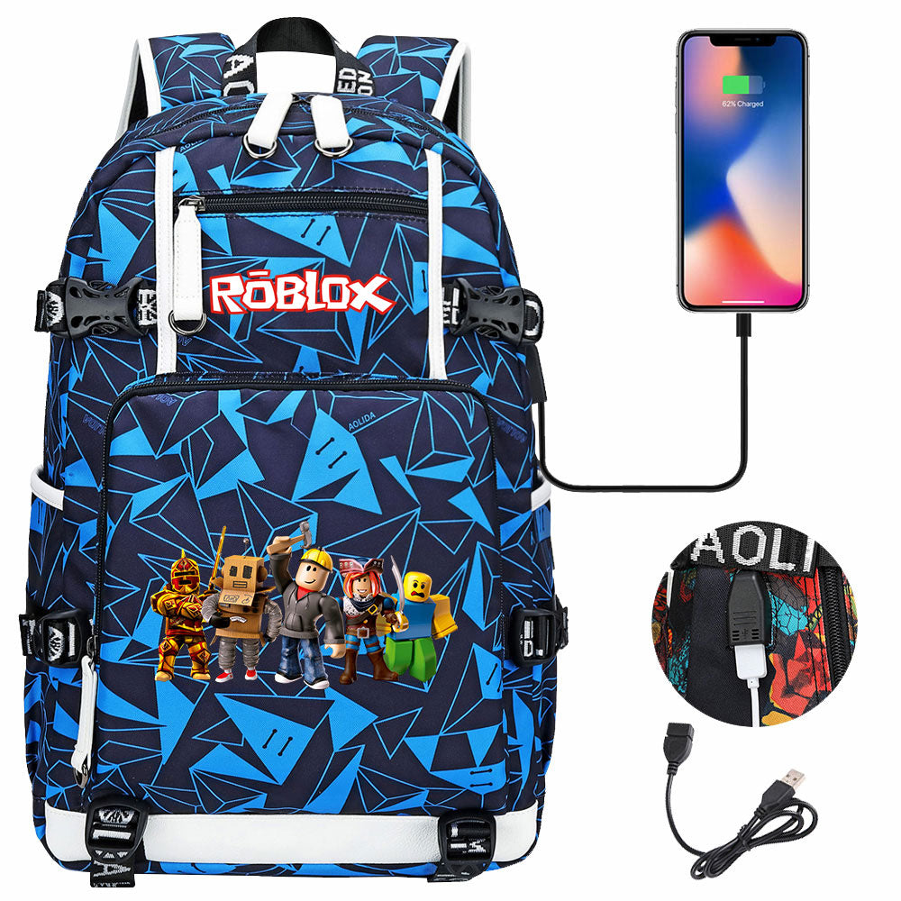 Roblox USB Charging Backpack School NoteBook Laptop Travel Bags