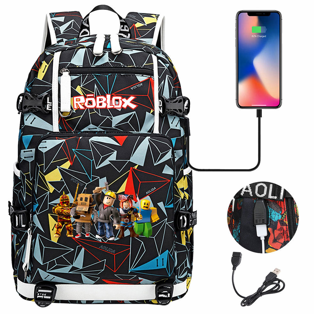 Roblox USB Charging Backpack School NoteBook Laptop Travel Bags