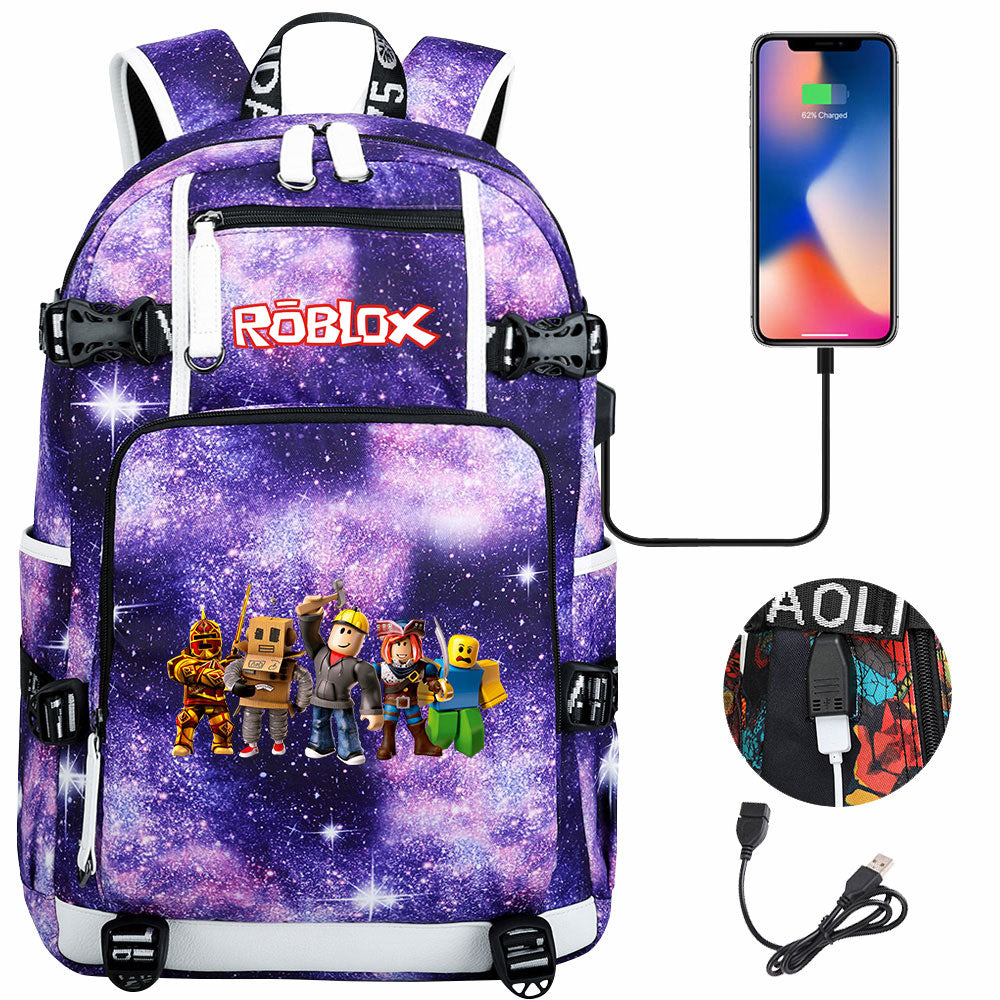 Roblox USB Charging Backpack School NoteBook Laptop Travel Bags