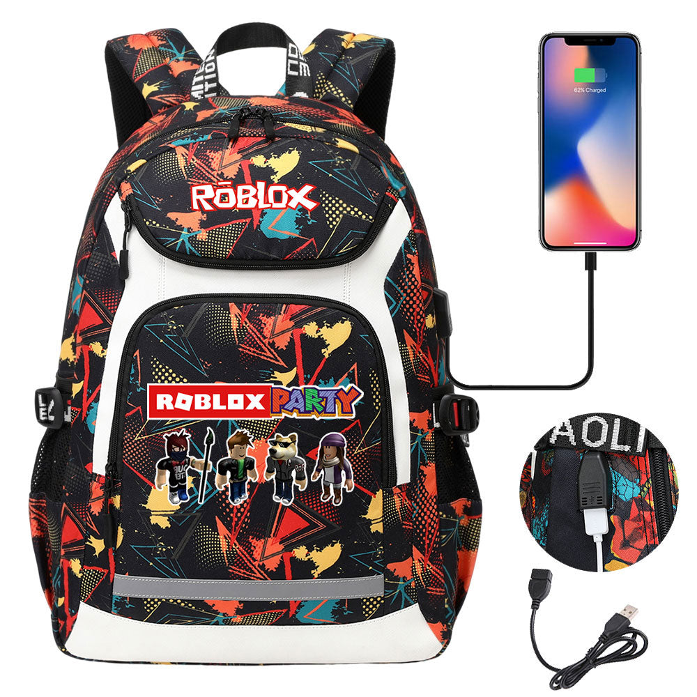 Roblox USB Charging Backpack School NoteBook Laptop Travel Bags