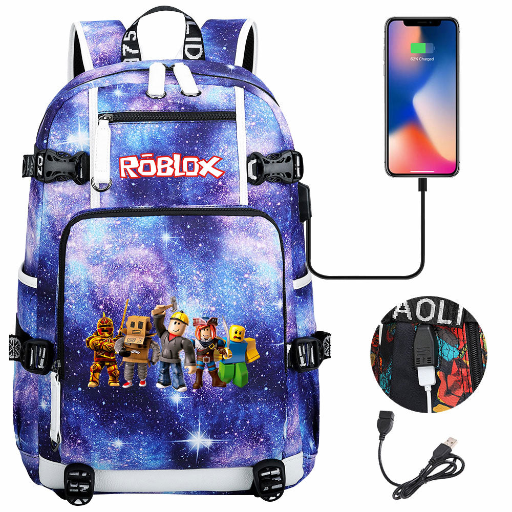 Roblox USB Charging Backpack School NoteBook Laptop Travel Bags