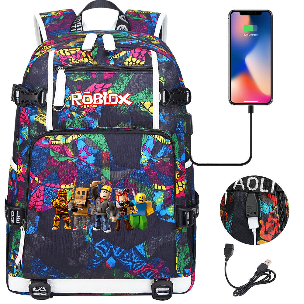 Roblox USB Charging Backpack School NoteBook Laptop Travel Bags