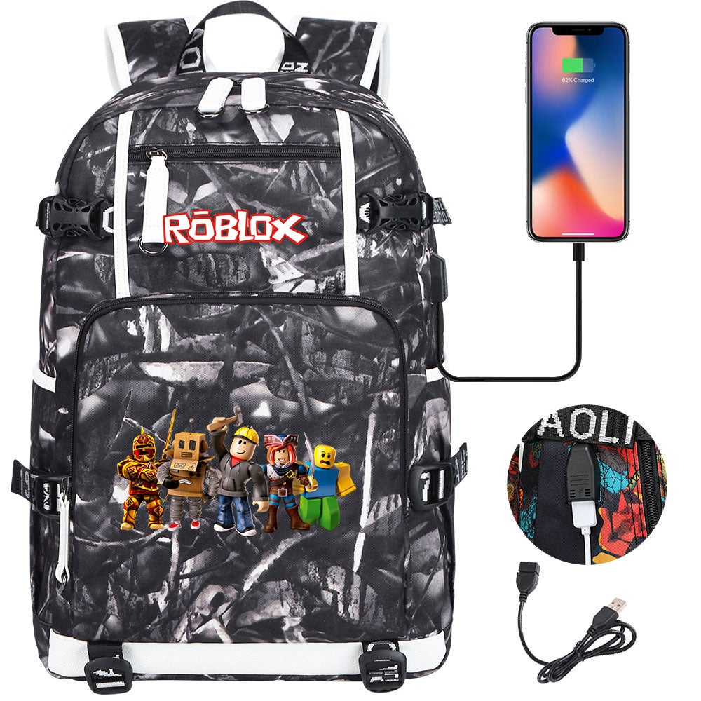 Roblox USB Charging Backpack School NoteBook Laptop Travel Bags